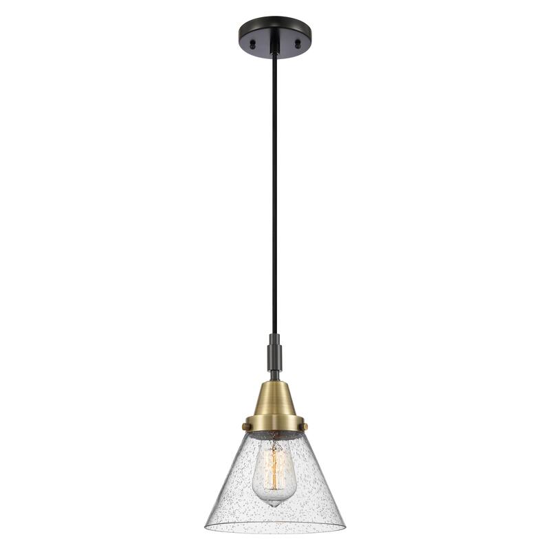 Innovations Lighting Downtown Urban - Caden Cone - 1 Light 8" Cord Hung Mini Pendant - Black Antique Brass/Seedy Shade