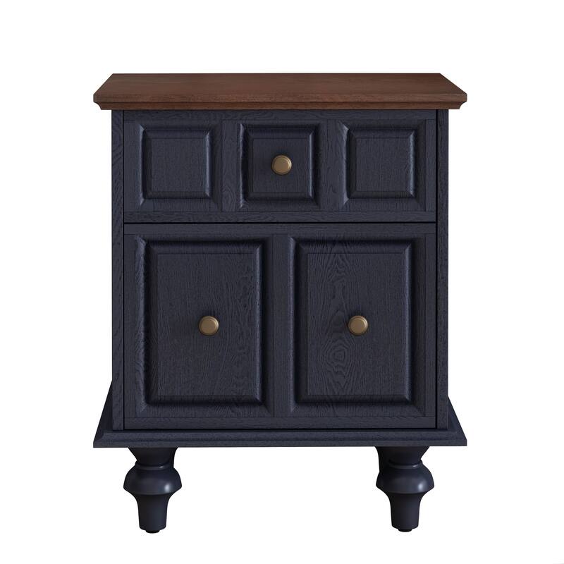 20.47"Vintage Nightstand with 2 Drawers and Roman Column Legs, Solid Wood Bedside End Table, Bedside Cabinet