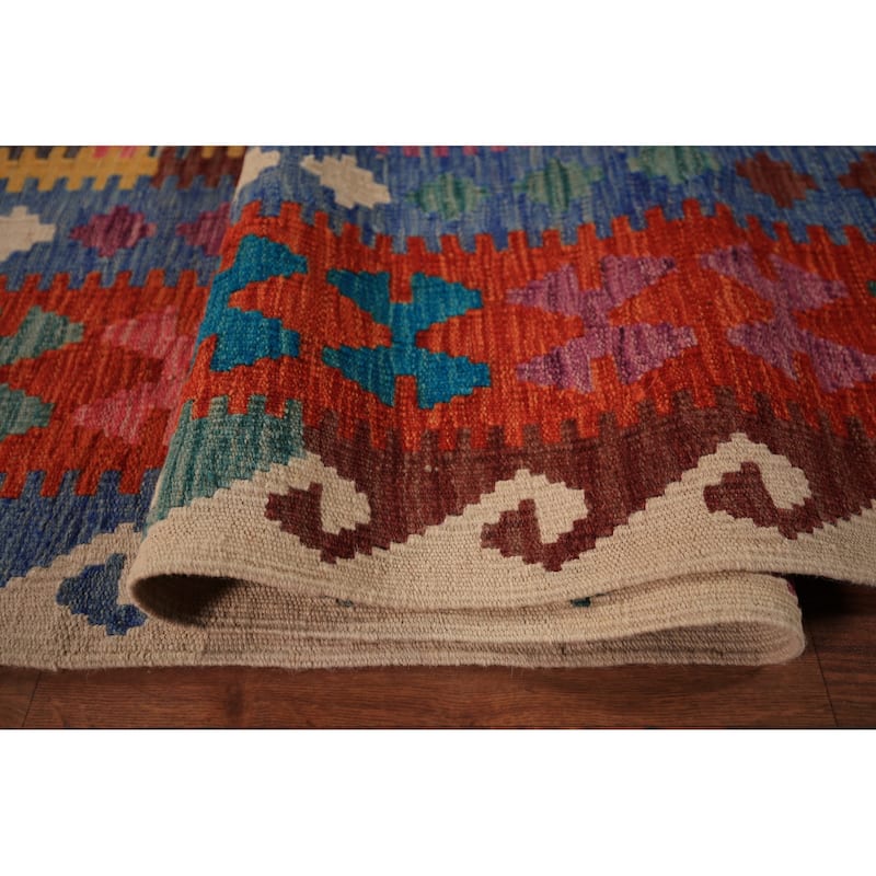 Reversible Kilim Area Rug Flatweave Geometric Wool Carpet - 8'7" x 11'4"
