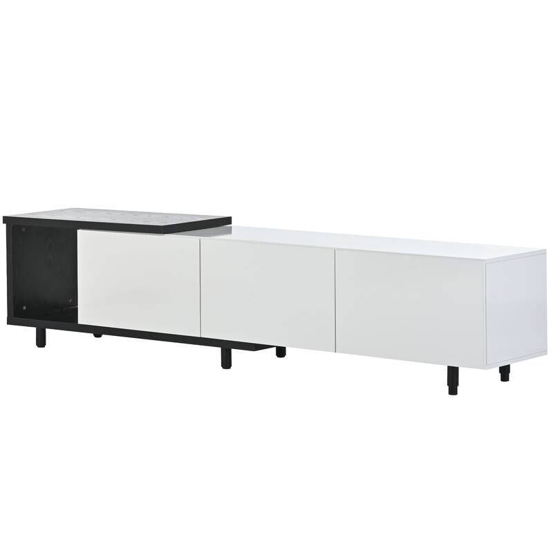 White Modern Extendable TV Stand with 3 Drawers & Shelf for TVs Up to 80"