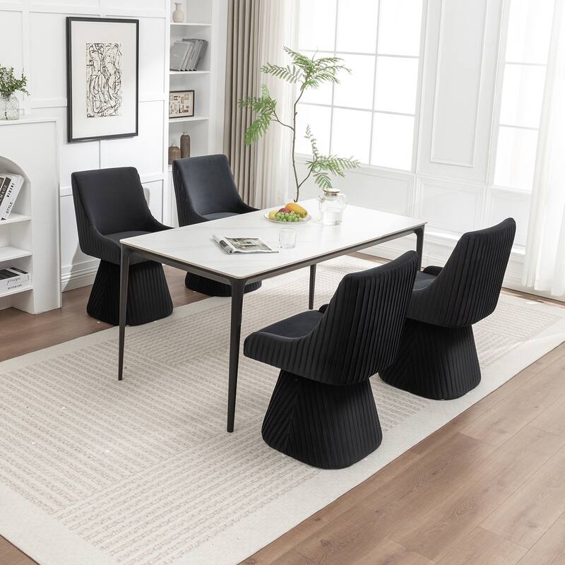 SEYNAR Modern Velvet 360 Degree Swivel Armless Dining chair Set of 4 - Black