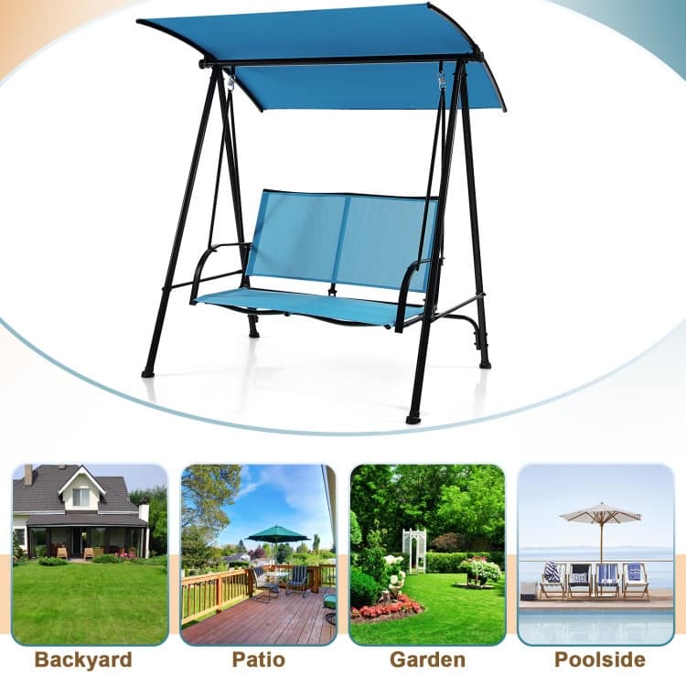 2-Seat Outdoor Canopy Swing with Comfortable Fabric Seat and Heavy-duty Metal Frame - 58" x 45" x 70"