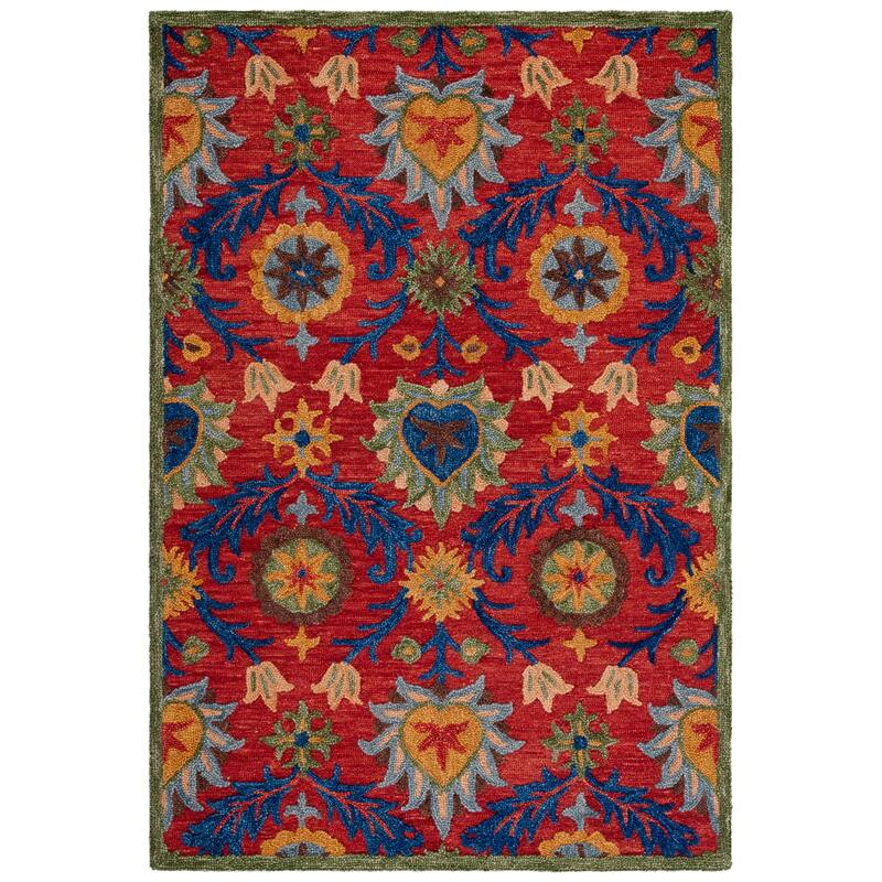 SAFAVIEH Handmade Blossom Malka Floral Wool Rug - 5' x 8' - Red/Blue