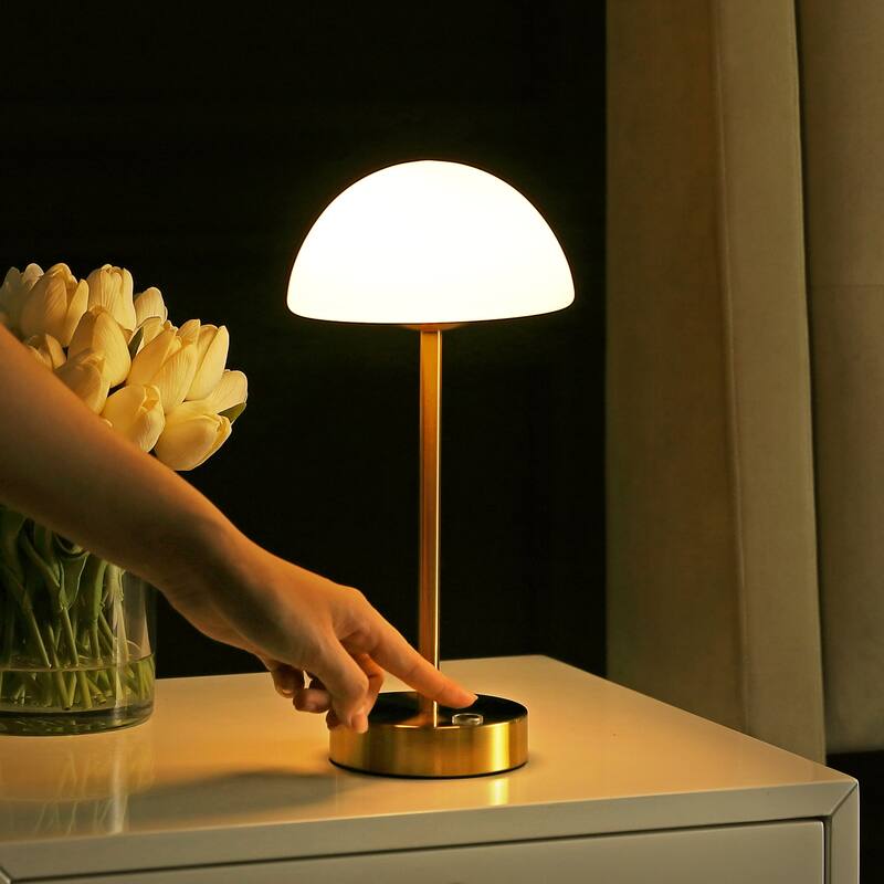 Carson 12.5" Modern Minimalist Iron Wireless Rechargeable Integrated LED Table Lamp, Nickel/White by JONATHAN Y