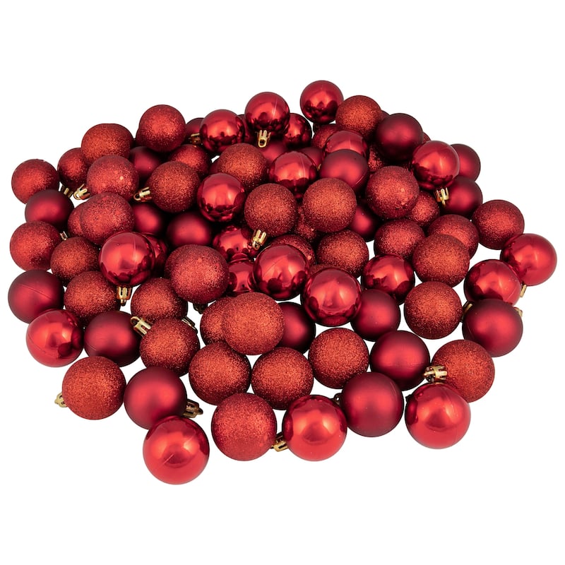 Shatterproof 4-Finish Christmas Ball Ornaments - 1.5" (40mm) - Red - 96ct