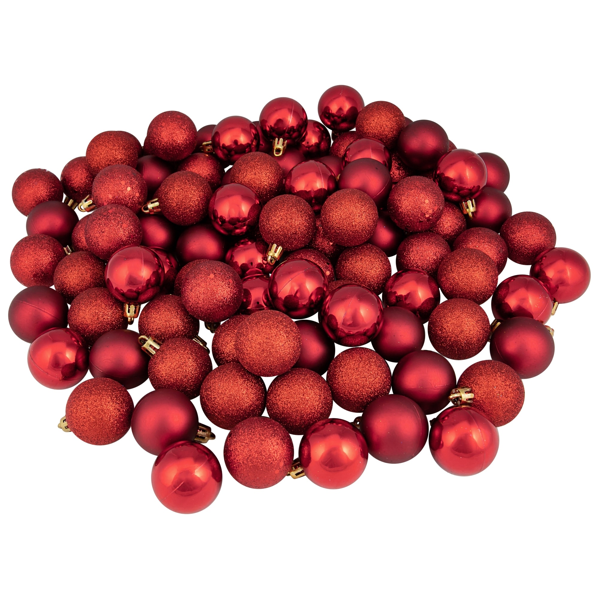 Shatterproof 4-Finish Christmas Ball Ornaments - 1.5" (40mm) - Red - 96ct
