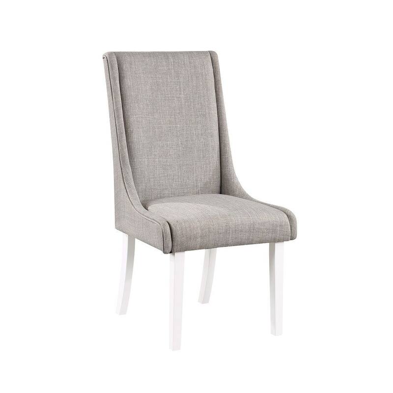 Joyce 25 Inch Side Dining Chair Set of 2, Wingback, Gray Linen, White Wood