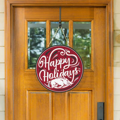 University of Arkansas 18" x 18" Happy Holidays Door Décor Wall Sign - 18" x 18"