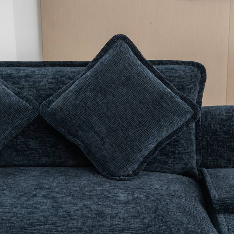 111" Chenille Upholstered Sectional Sofa with 2 Ottomans, USB Ports, Cup Holders and Storage Box for Living Room