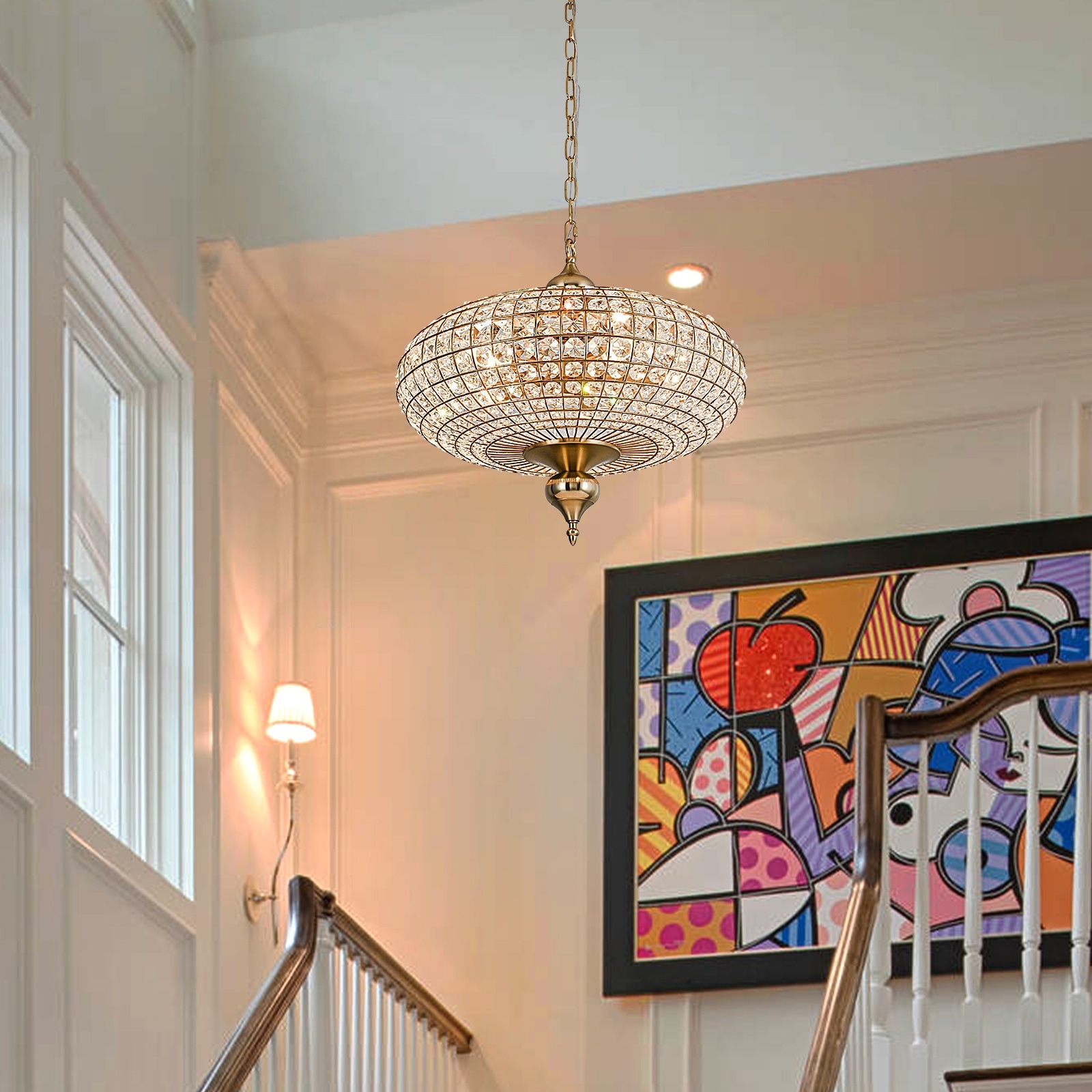 Retro French 4/5-Light Brass Crystal Chandelier