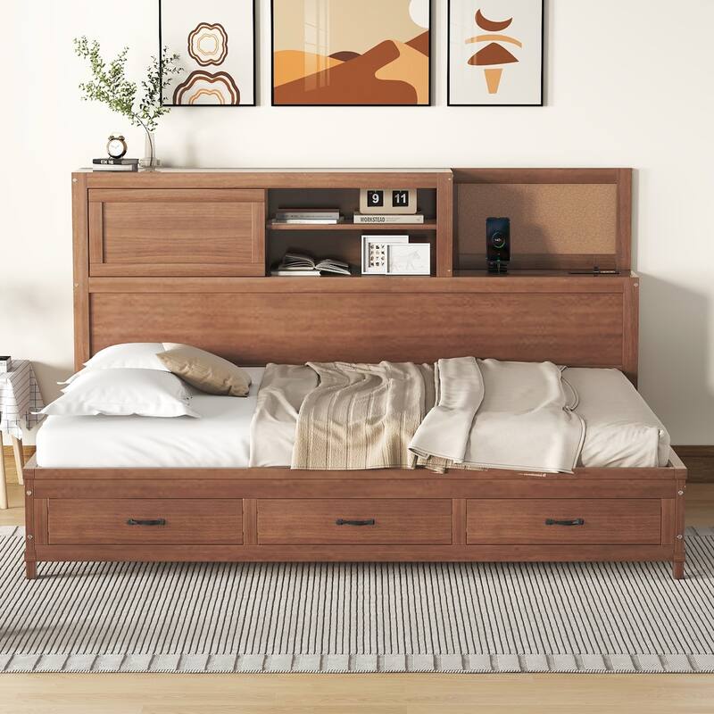 Wooden Daybed with 3 Storage Drawers and a set of Sockets and USB Ports