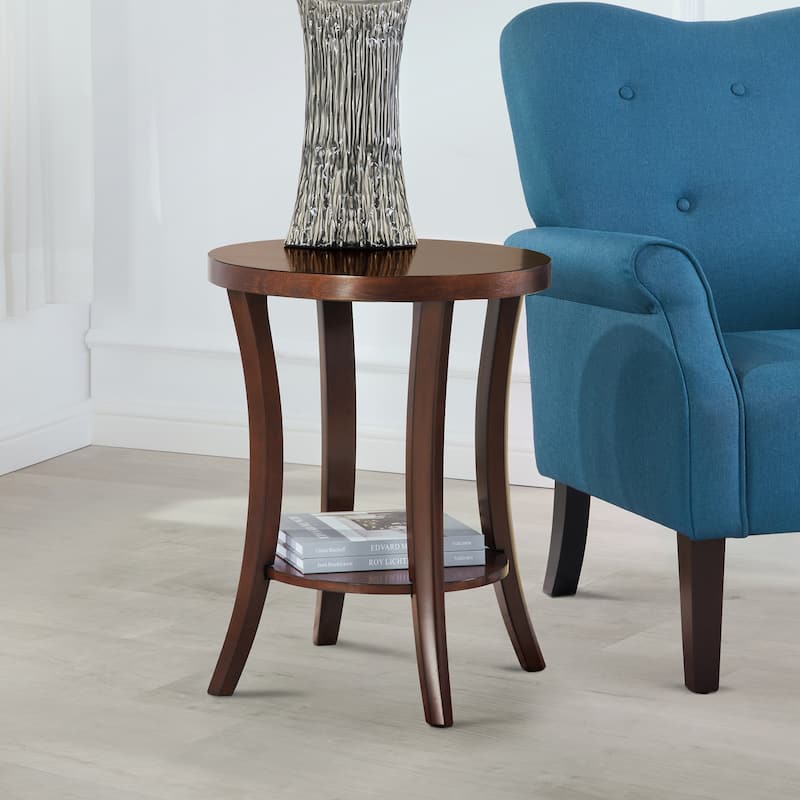 Round End Table with Shelf Curved Legs and Spacious Two-Tier Storage Veneer Finish Accent Table for Living Room - 18
