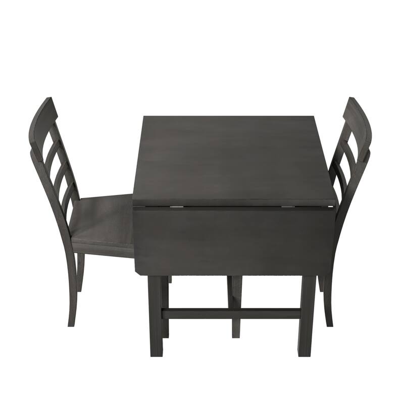 5Piece Wood Dining Set, Square Extendable Dining Table with Drop Leaf