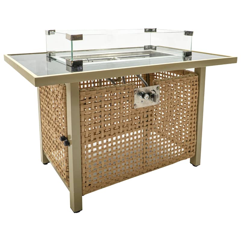 43" 60000 BTU Propane Wicker Gas Fire Pit Table w/ Glass Wind Guard