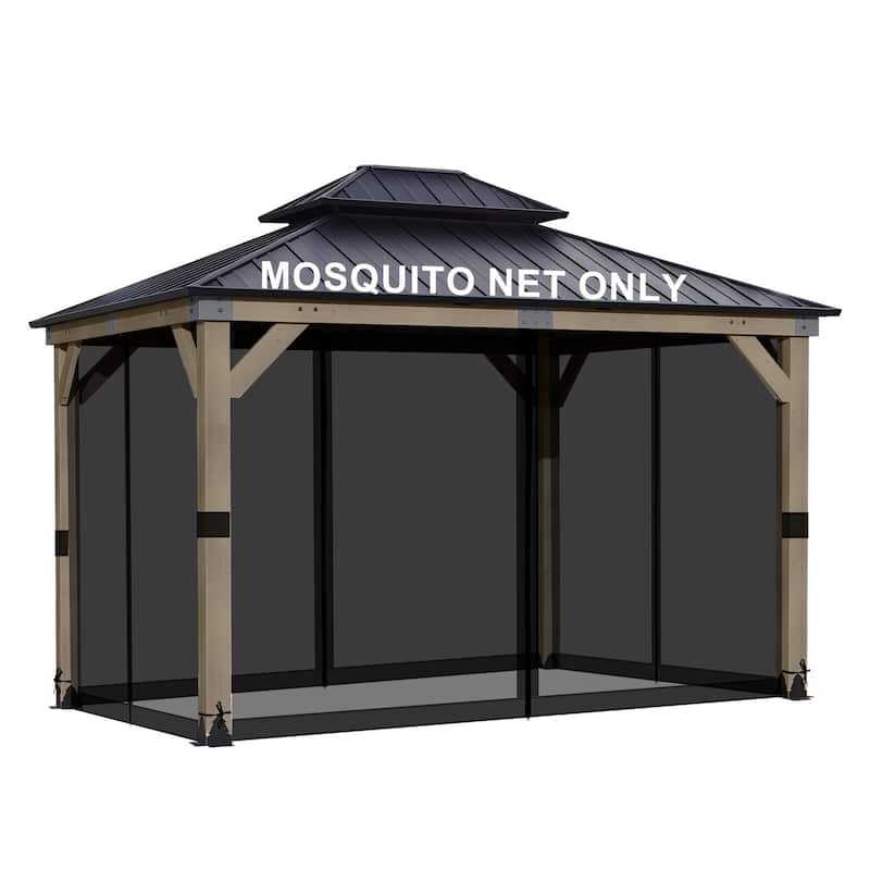 Aoodor 12' x 16' Gazebo Universal Mosquito Netting Screen Replacement, 4-Panel Screen Walls - (Mosquito Net Only) - Black