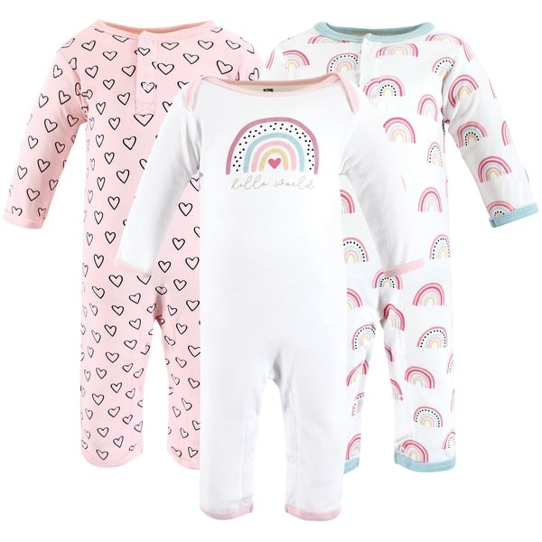 slide 1 of 1, Hudson Baby Infant Girls Cotton Coveralls, Modern Rainbow 0 - 3 Months - Pink