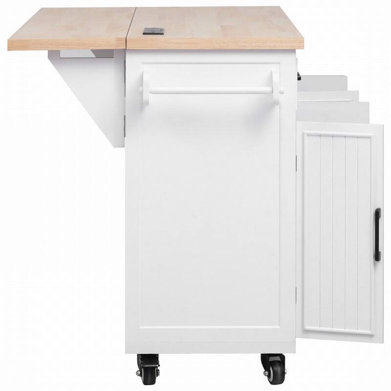 56.5" Kitchen Island with Drop Leaf and Charging Station, Rolling Kitchen Cart on Wheels with Drawers and Adjustable Shelves