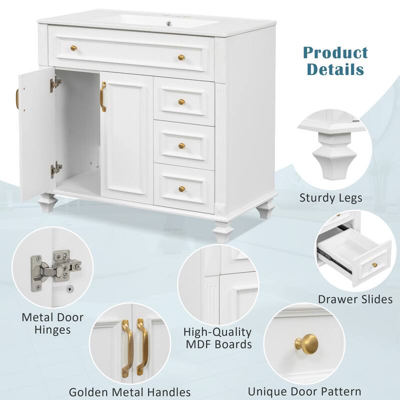 Bathroom Vanity with Sink, Bathroom Storage Cabinet with 2 Drawers, Vanity Cabinet with 1 Tip-Out Drawer and 1 Door
