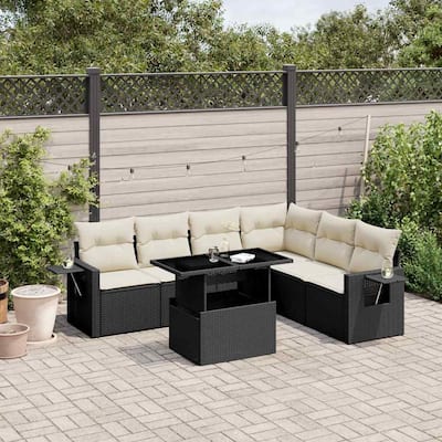 vidaXL Patio Sofa Set with Cushions Outdoor Furniture 7 Piece Poly Rattan - 21.7 x 39.4 x 28.7
