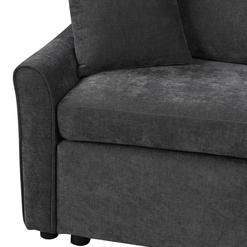 125 in L-shaped Sofa Convertible Sofa Bed Pull Out Sofa Sleeper with 2 Back Pillows, 2 USB Ports and 2 Power Sockets