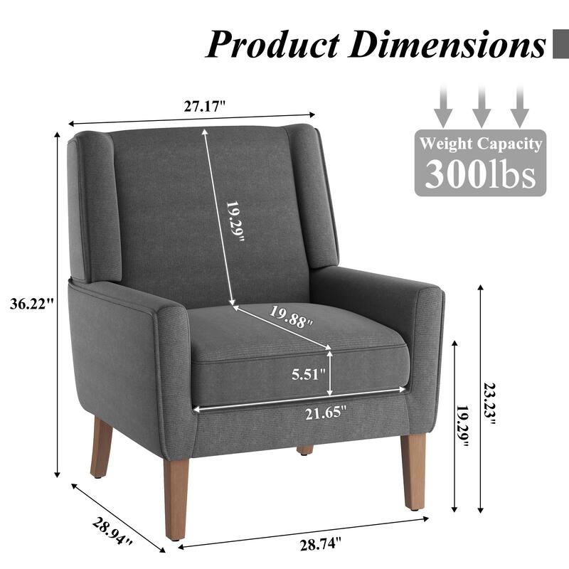Mid-Century Linen Wing Chair - Tailored Channel Tufting & Walnut Tapered Legs, Compact Accent for Reading Nooks