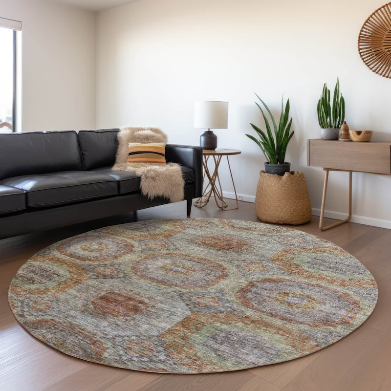 Machine Washable Indoor/ Outdoor Vintage Traditional Chantille Rug - Paprika - 8' x 8'