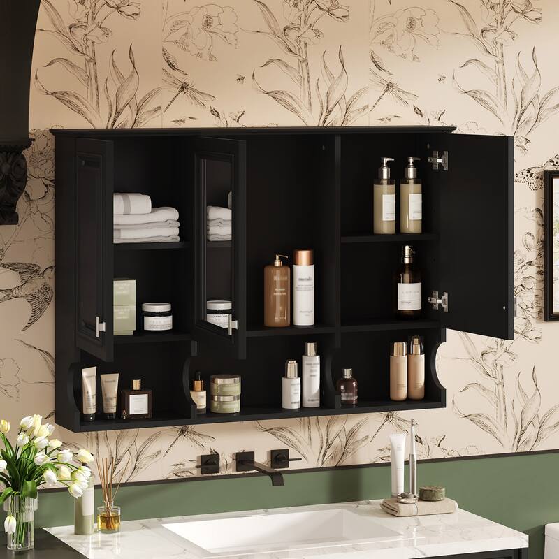41 Inch Mirror Medicine Cabinet with Open Shelves