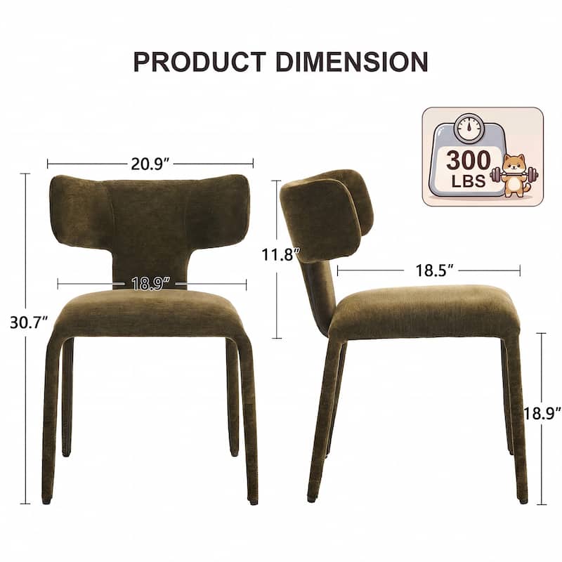 Modern Dining Chairs Set of 2, 18.9"Wx18.5"D Contemporary Fabric Side Chairs