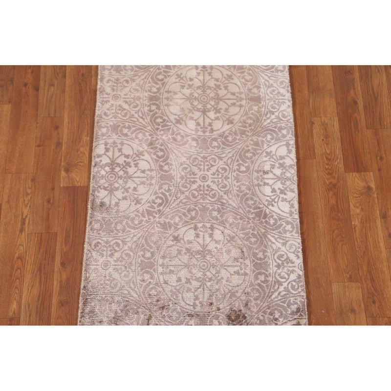 Beige Geometric Modern Oriental Accent Rug Handmade Wool Carpet - 2'1"x 3'9"
