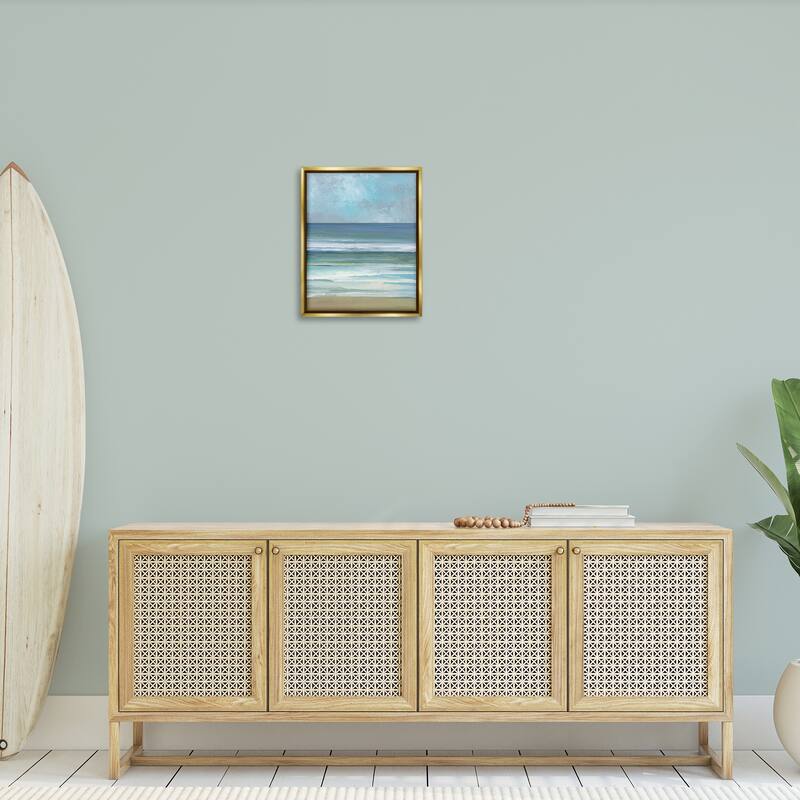 Stupell Calming Blue Waves Impression Framed Floater Canvas Wall Art Design By Sally Swatland