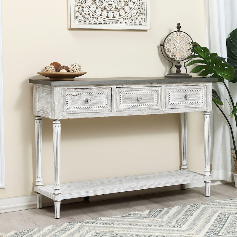 Farmhouse Distressed Wood and Metal 3-Drawer Console Table