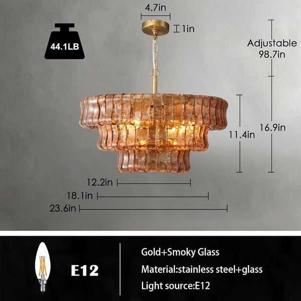 KAYLA 36in-67.4 in. 6-Lights Gold Crystal Drum Chandelier - On