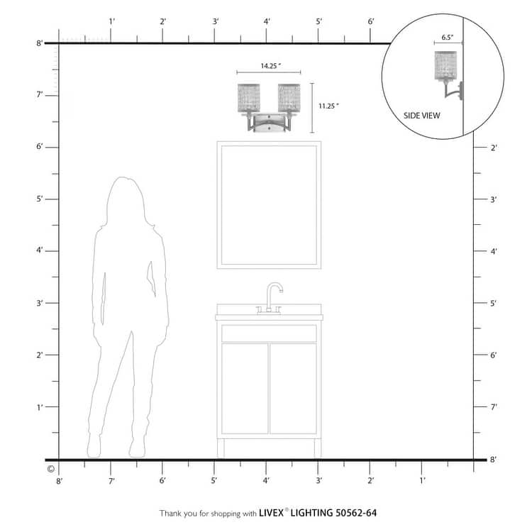 Livex Lighting 2-Light Painted Palacial Bronze Bath Vanity, 50562-64 - 14.25" W 11.25" H 6.5" EXT