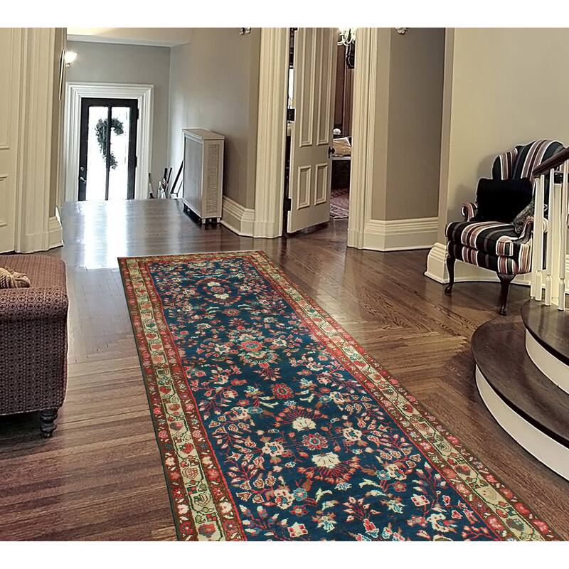 Noori Rug Fine Vintage Distressed Cebrail Navy/Beige Runner - 3'5" x 10'2"