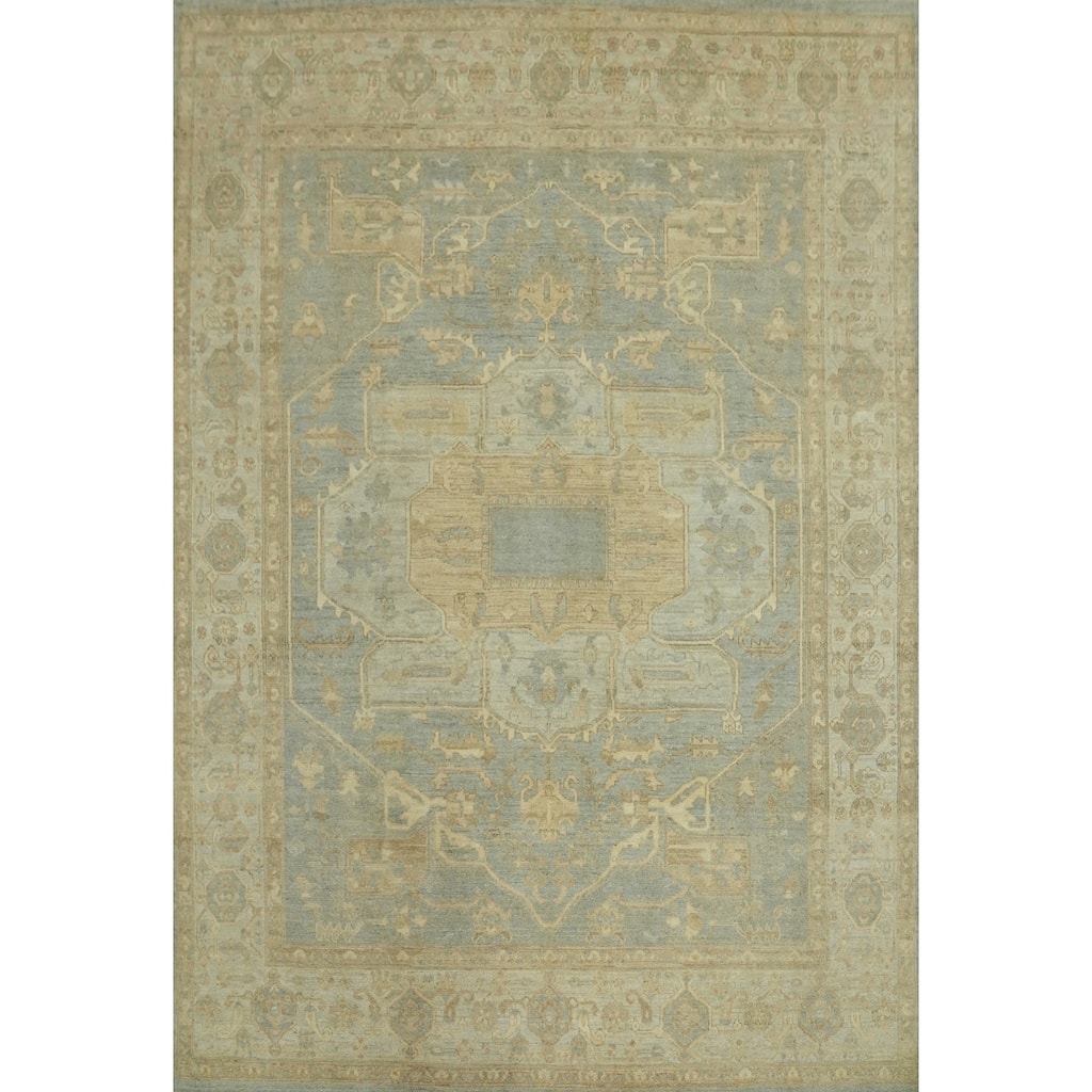 Vegetable Dye Wool Oushak Turkish Area Rug, Medallion Geometric Carpet - 9' 9'' X 8' 2''
