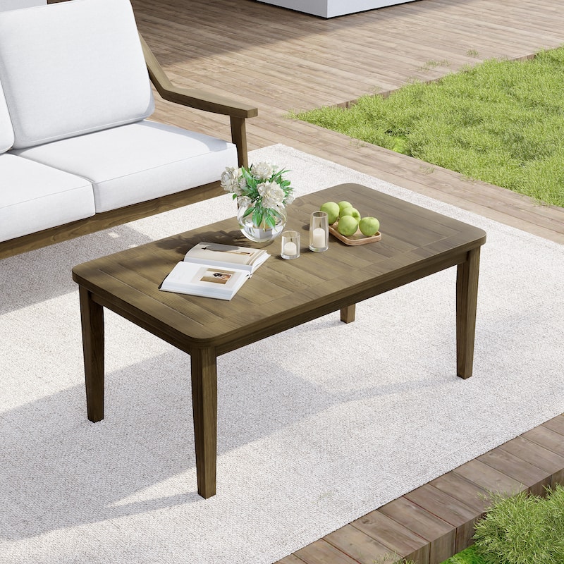 Outdoor Patio Wood Teak Rectangular Coffee Table - Natural Wood