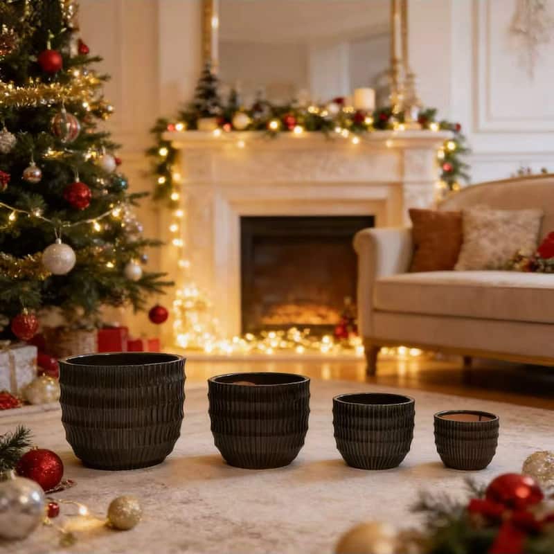 Anmytek Ceramic Planter Set of 4 with Drainage for Indoor Outdoor - Dark Coffee