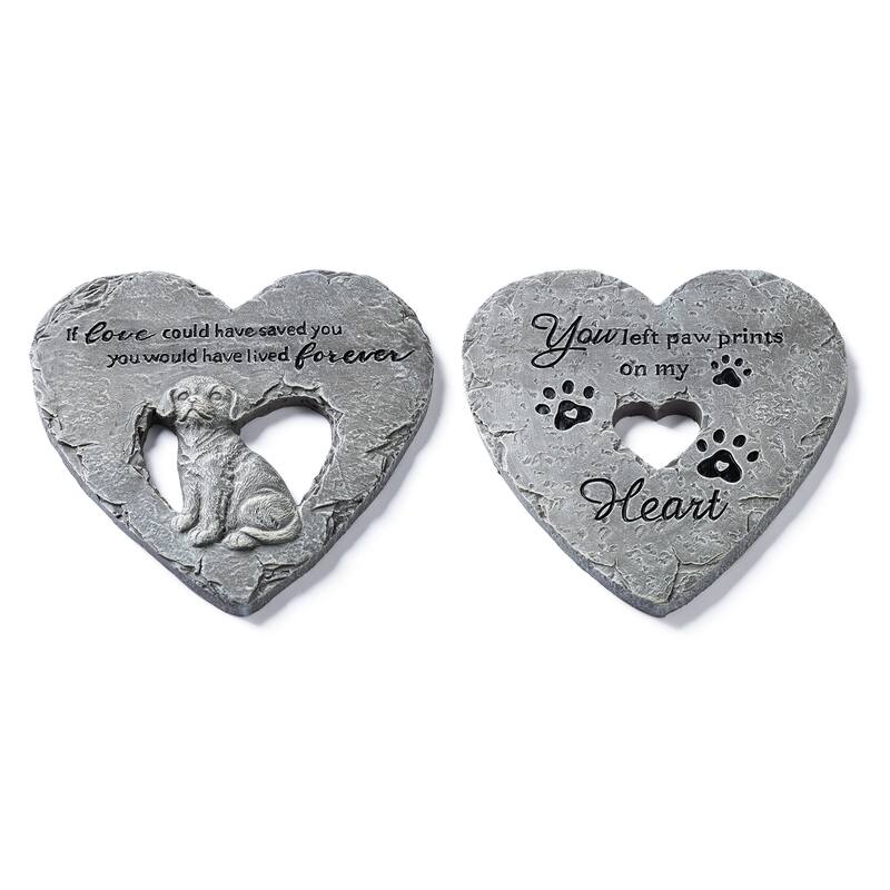 Glitzhome 2-Piece Cement Heart Shaped Paw Prints and Dog Memory Stepping Stones - 10 in