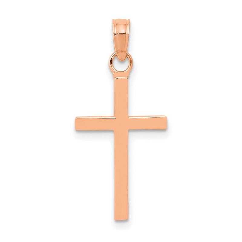 Curata 14k Rose Gold 18" Small 3 d Block Polished Light Cross Necklace - 11mm x 23.7mm