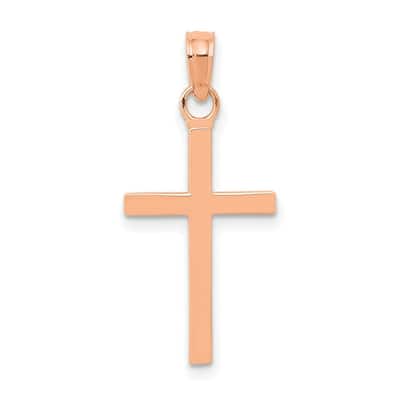 Curata 14k Rose Gold 18" Small 3 d Block Polished Light Cross Necklace - 11mm x 23.7mm