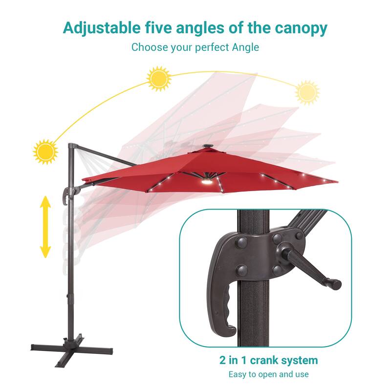 BONOSUKI 11FT LED Cantilever Patio Umbrella Angle Adjustment