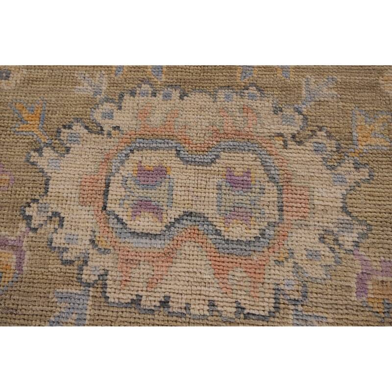 Vegetable Dye Floral Oushak Large Rug Hand-Knotted Wool Carpet - 9'10" x 13'6"