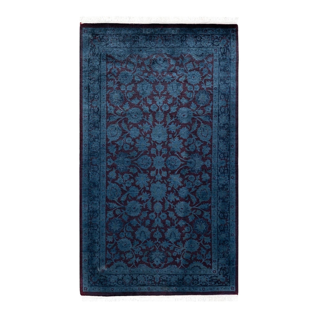 Overton Hand Knotted Wool Vintage Inspired Modern Contemporary Overdyed Blue Area Rug - 3' 1" x 5' 3"