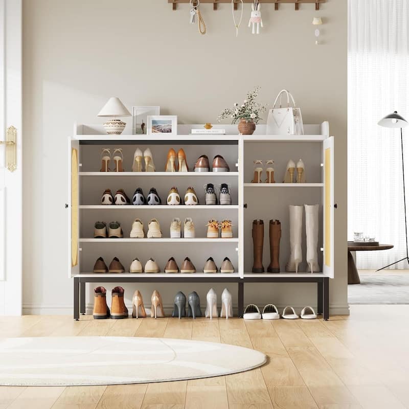 Rattan 3-Door Shoe Cabinet with Adjustable Shelves