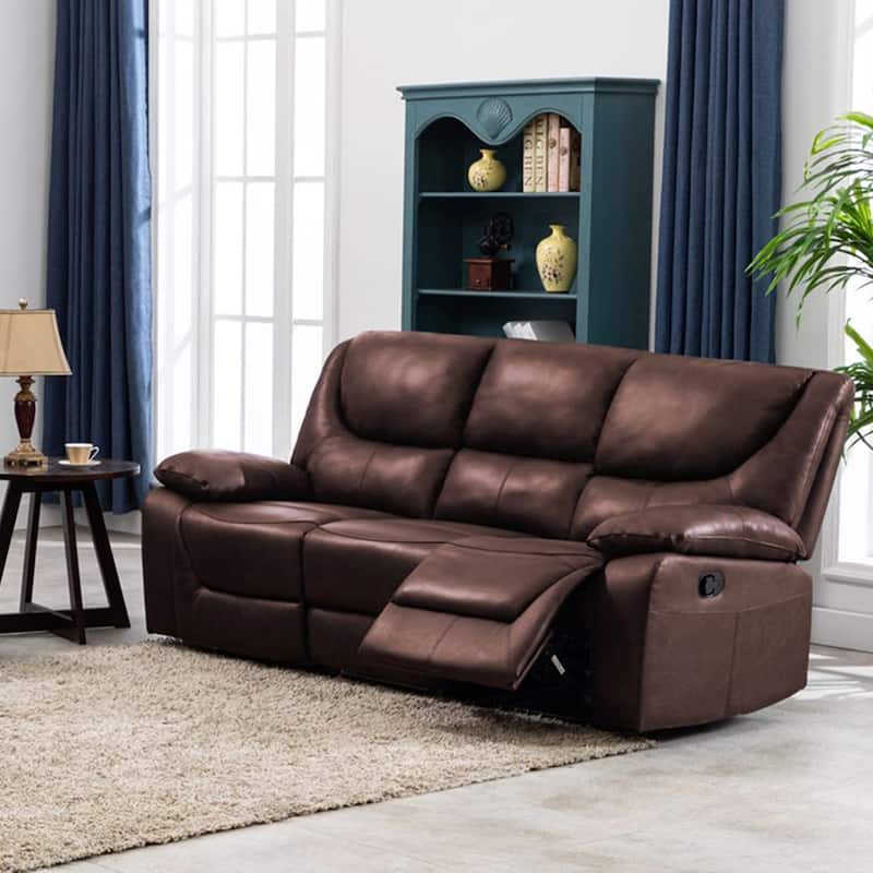 Contemporary Top Grain Leather Upholstered Reclining Sofa - Brown