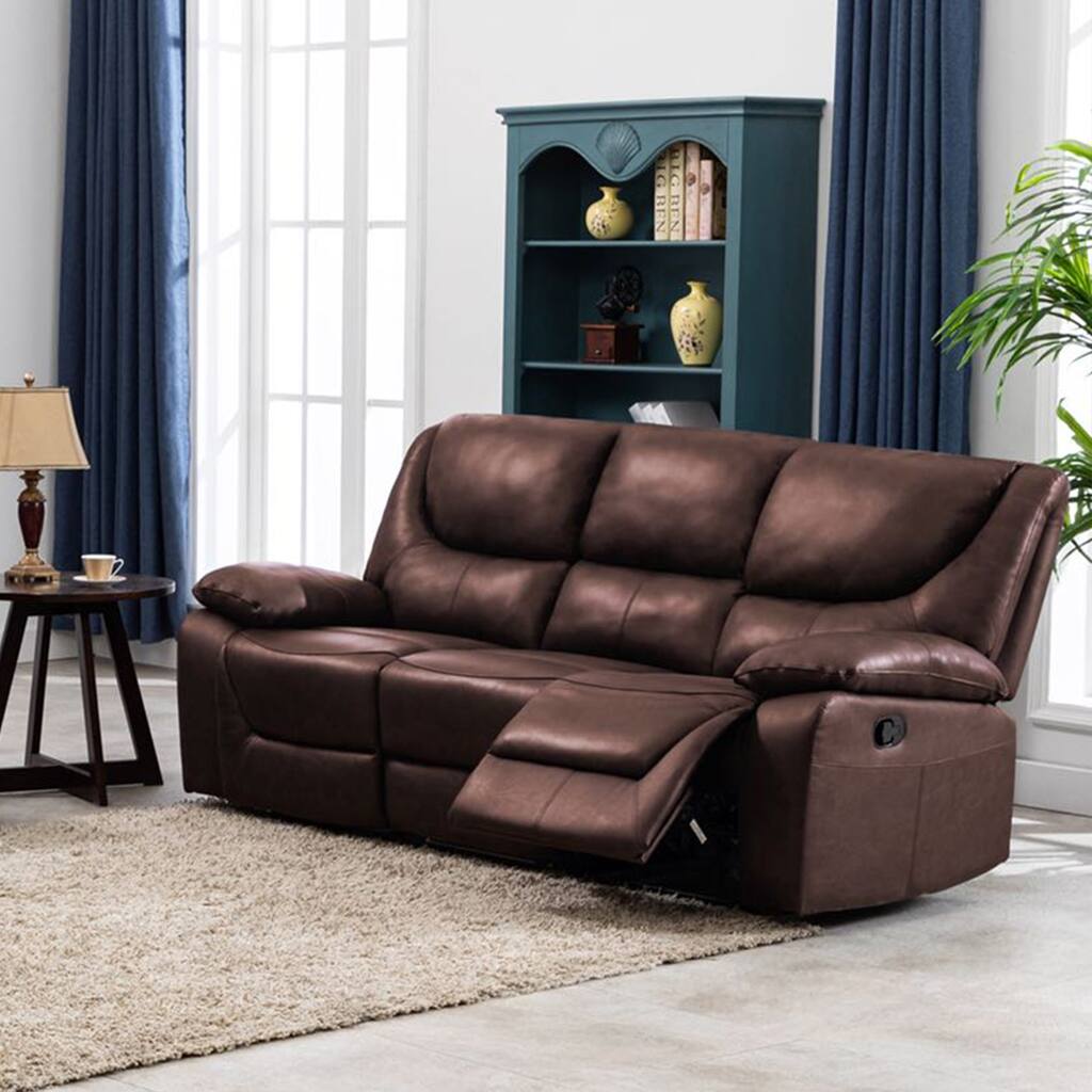 Contemporary Top Grain Leather Upholstered Reclining Sofa