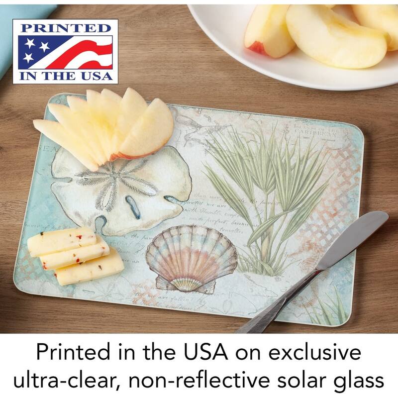 Caribbean Seas 3mm Heat Tolerant Tempered Glass Cutting Board 10” x 8” Manufactured in the USA Dishwasher Safe