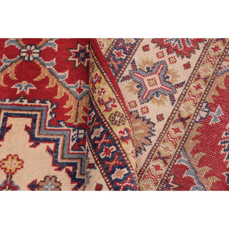 Southwestern Kazak Fatima Red/Beige Wool Rug - 5'8'' x 7'10''