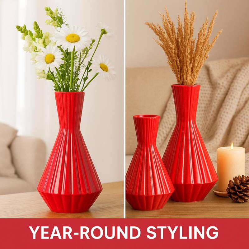 Aria Home Red Santa Fe Inspired Ceramic Vases Set of 2 Southwestern Decor