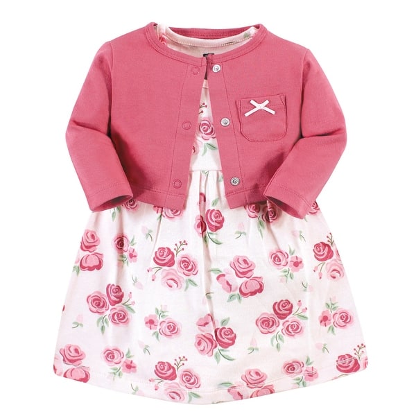 slide 1 of 1, Hudson Baby Toddler Girl Cotton Dress and Cardigan Set, Blush Rose 2T - Blush Rose